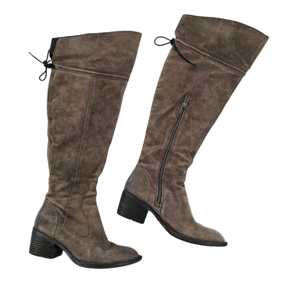 Born Suede Leather Knee High Boots Distressed Brown Riding Zip Women 6M